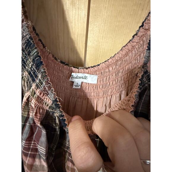 Madewell Flutter-Sleeve Tiered Midi Dress in Plaid Boho Cottage Women’s Size L - Picture 4 of 5